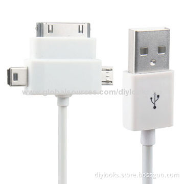 USB 2.0 to iPhone 30-pin Micro USB Mini 5-pin Multifunctional Data Sync and Power Charge Cable